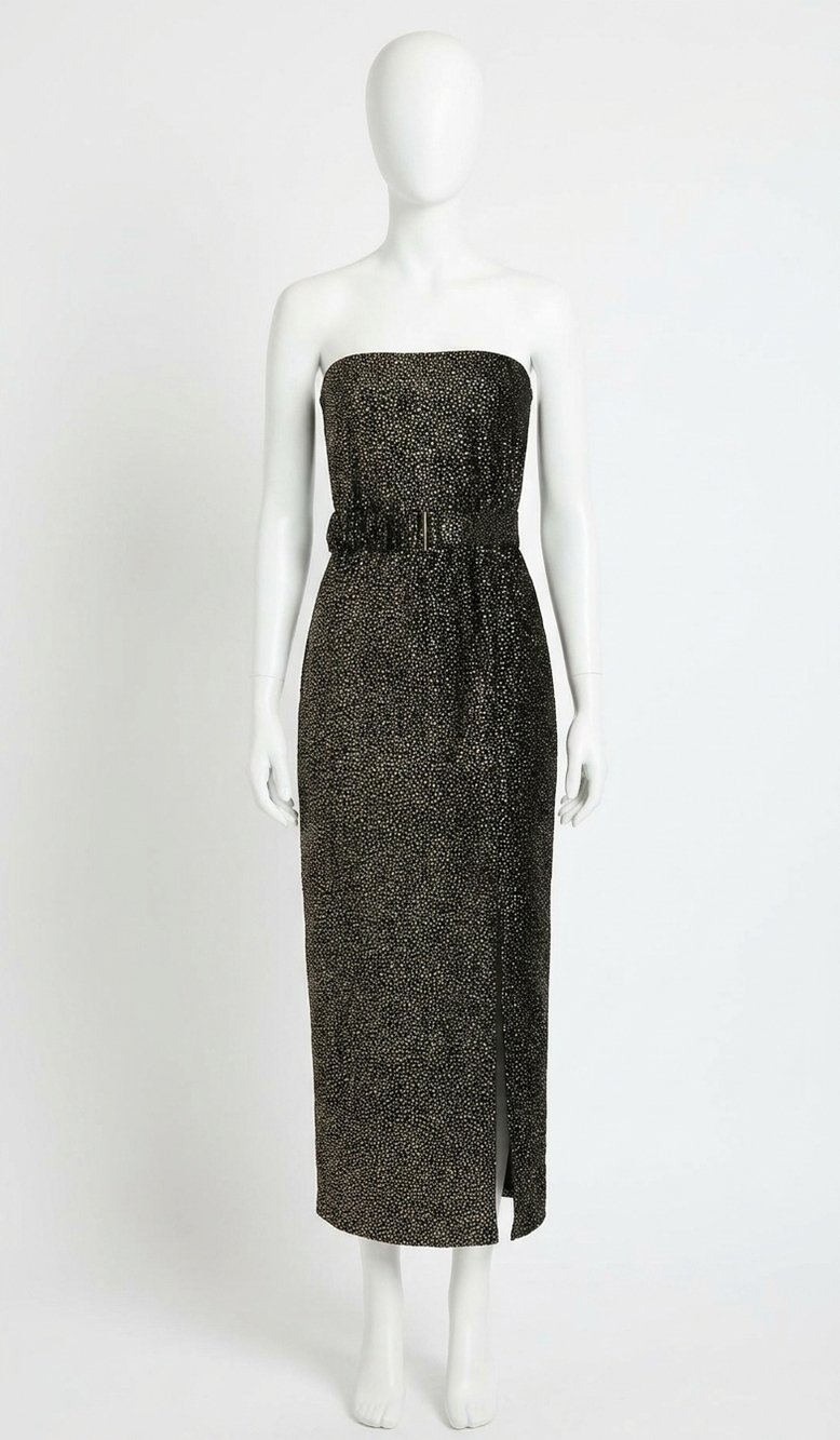 NEW DRESS FORUM sparkle & sleigh strapless satin plisse dress in black
